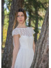 Cap Sleeves Ivory Lace Chiffon Vintage Outdoor Wedding Dress